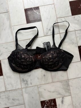 Natori Flora Unlined Lace Balconette Underwire Bra, Black, 32B
